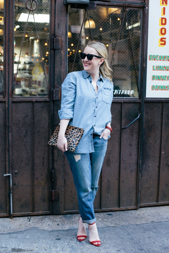 Meghan Donovan I wit and whimsy denim and red heels