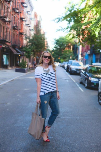 wit & whimsy I striped tee and boyfriend jeans