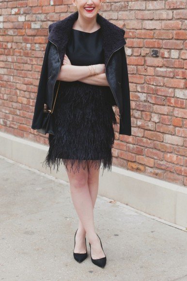 Shearling Coat + Feather Dress I wit & whimsy