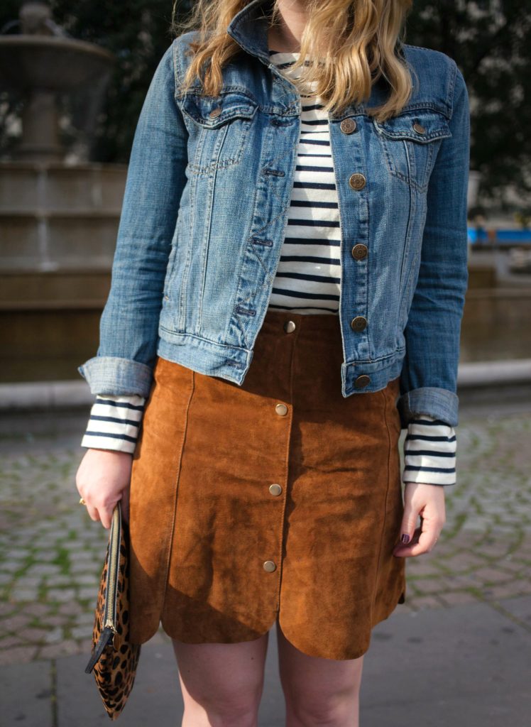 Striped Tee and Suede Skirt