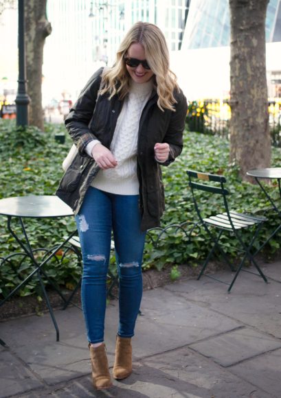 Classic Barbour Jacket and Cable Knit Sweater on Meghan Donovan of wit & whimsy
