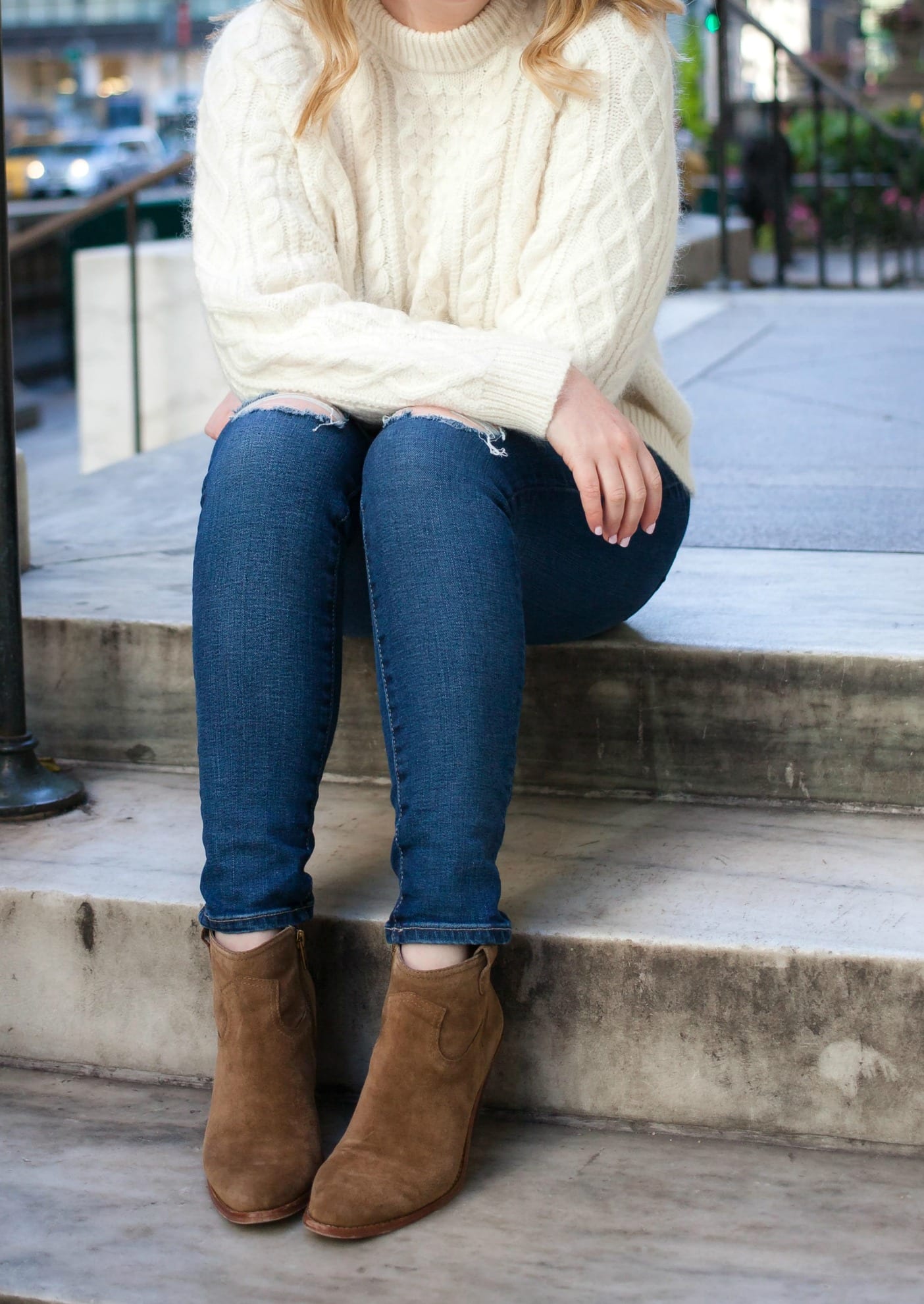 Cable Knit Sweater and Ankle Booties on Meghan Donovan of wit & whimsy