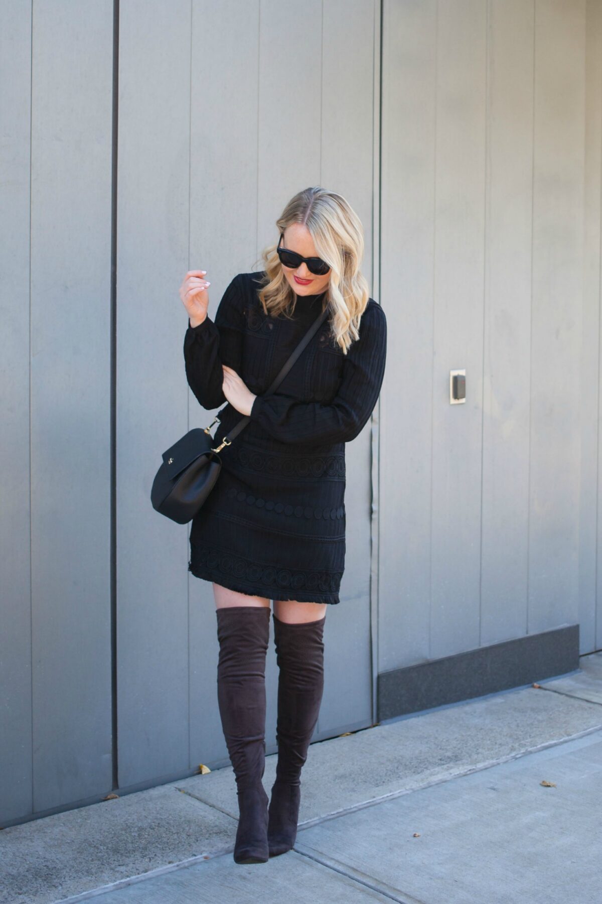 TopShop Dress I Gray Over the Knee Boots