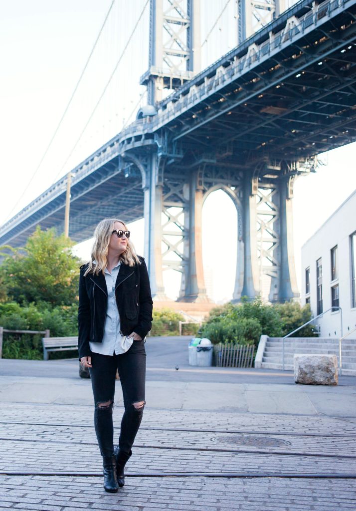 Suede Moto Jacket and Distressed Denim on wit & whimsy blogger Meghan Donovan