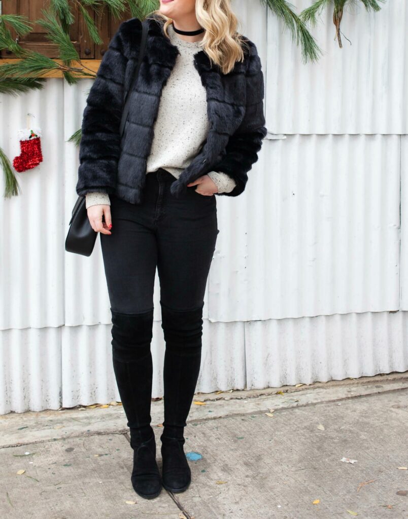 Cozy Winter Outfit in Faux Fur on blogger Meghan Donovan of wit & whimsy