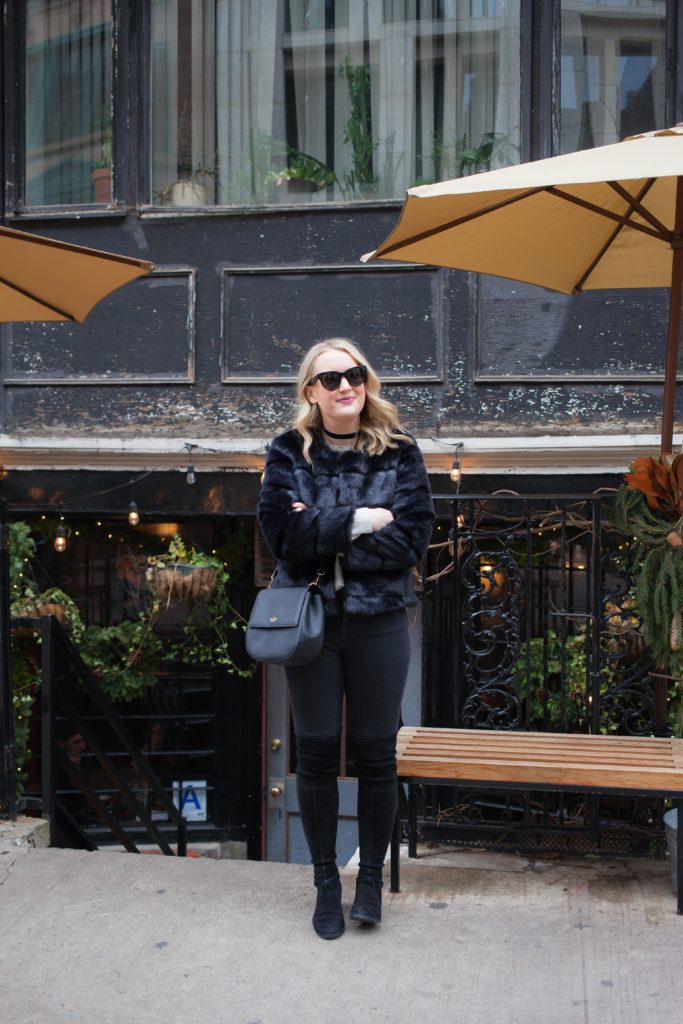Cozy Winter Outfit in Faux Fur on blogger Meghan Donovan of wit & whimsy
