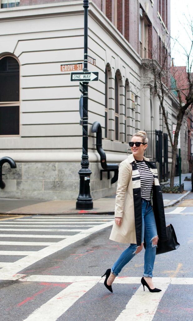 Meghan Donovan of wit & whimsy styles a trench coat 