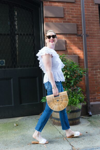 Meghan Donovan of wit & whimsy wears eyelet and Mother Denim