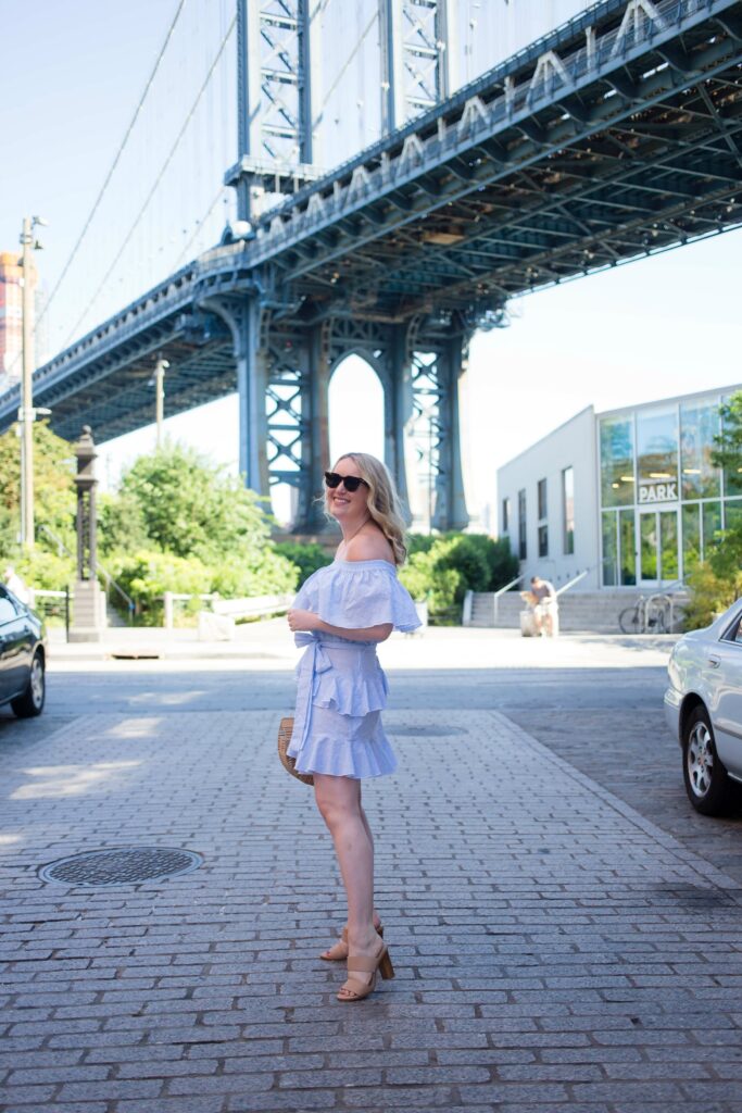 Meghan Donovan of wit & whimsy wears a Topshop Bardot Dress from Nordstrom