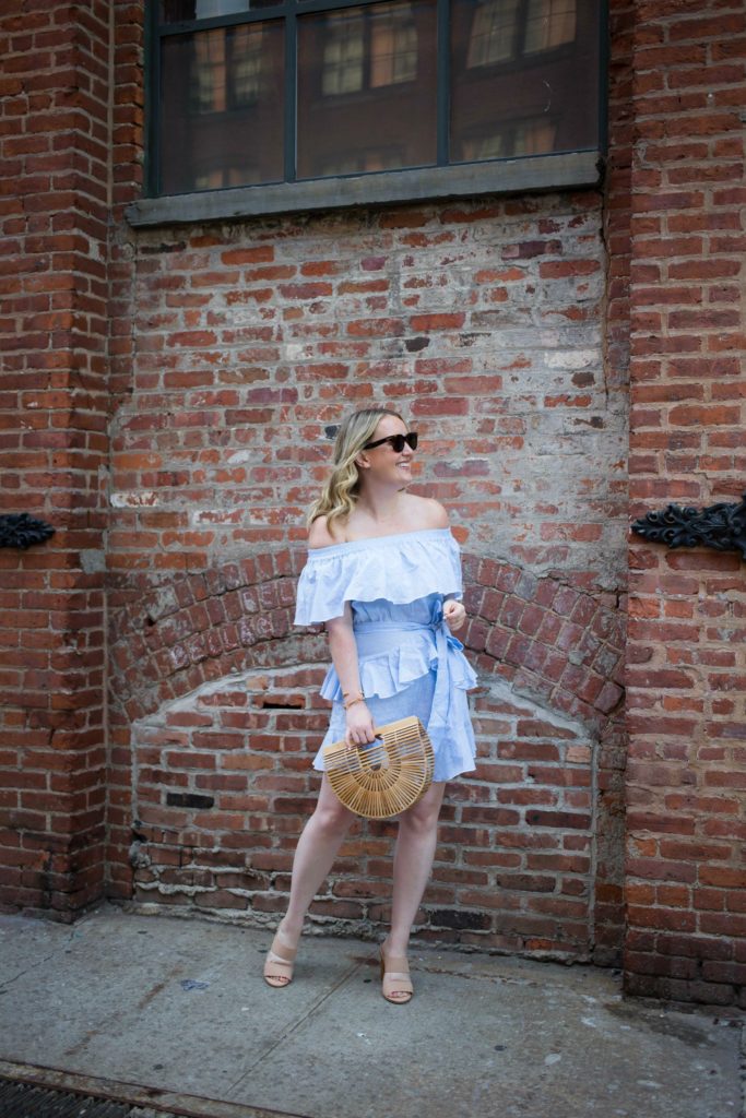 Meghan Donovan of wit & whimsy wears a Topshop Bardot Dress from Nordstrom
