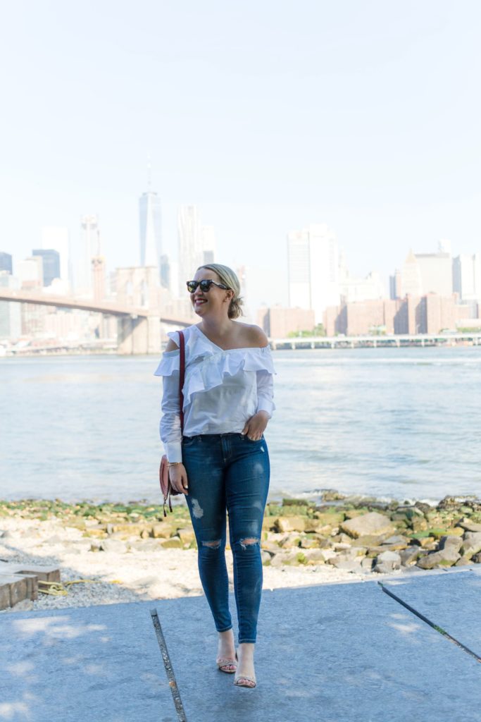 Meghan Donovan of wit & whimsy wears AG Denim and STYLEKEEPERS top