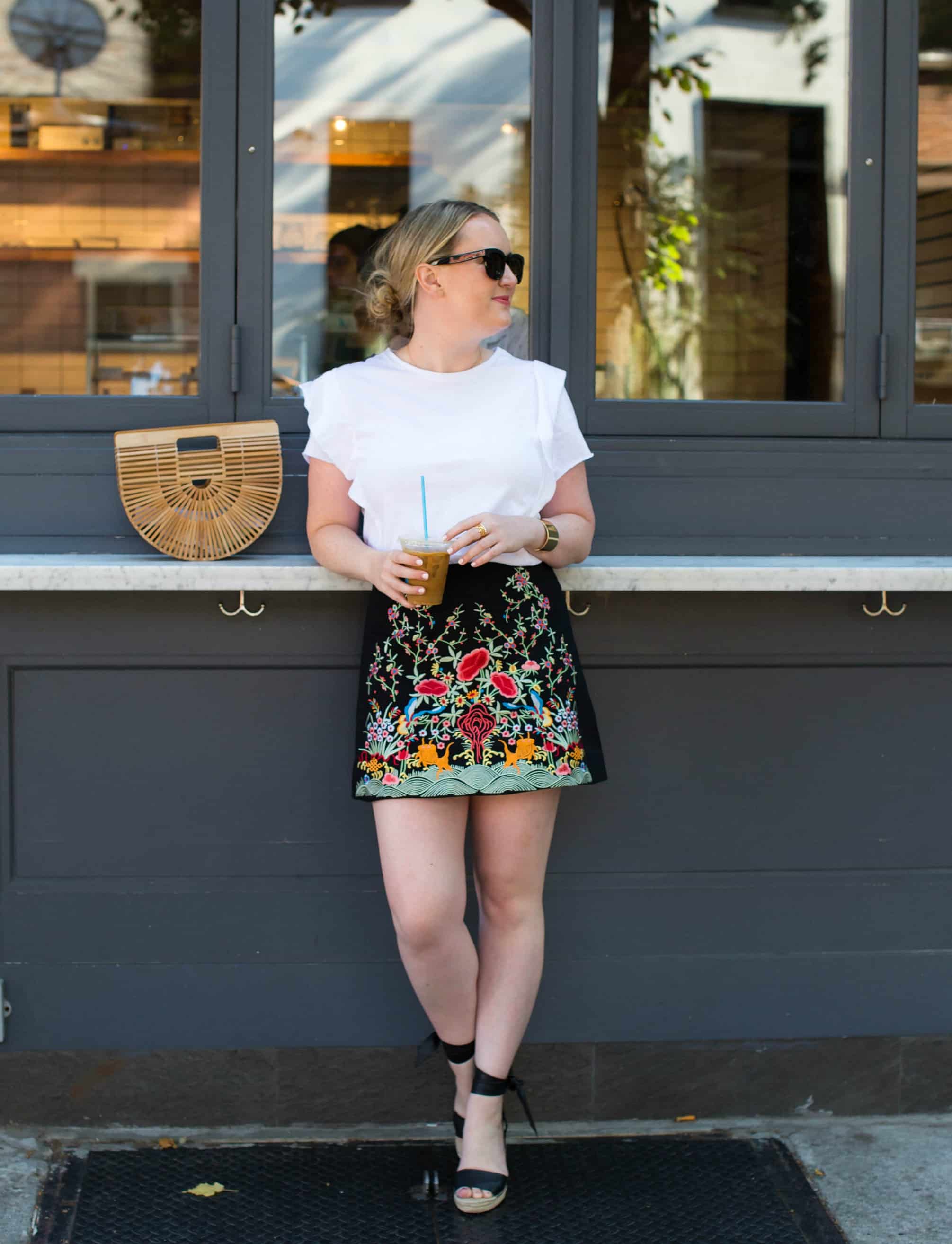 Meghan Donovan of wit & whimsy styles an embroidered skirt