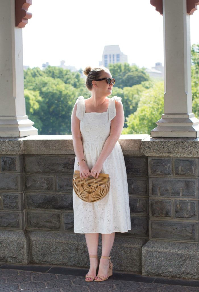 Meghan Donovan of wit & whimsy styles an eyelet dress with bow shoulders