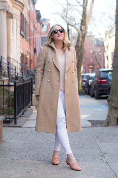 Camel Coat styled with white jeans I Meghan Donovan of wit & whimsy