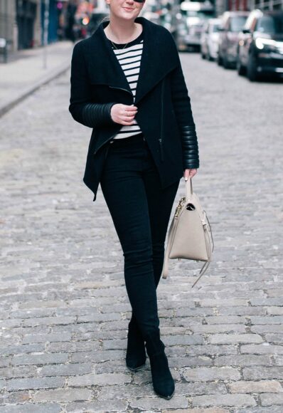 All Black Outfit with a Striped Tee