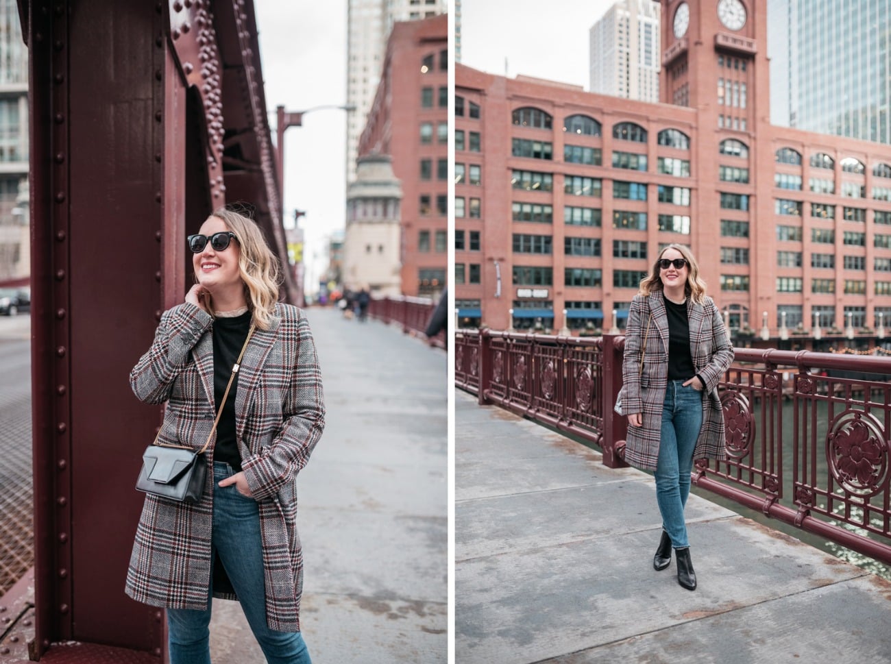 plaid coat winter outfit