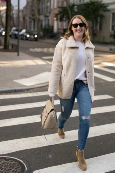Faux Shearling Jacket + Jeans I wit & whimsy