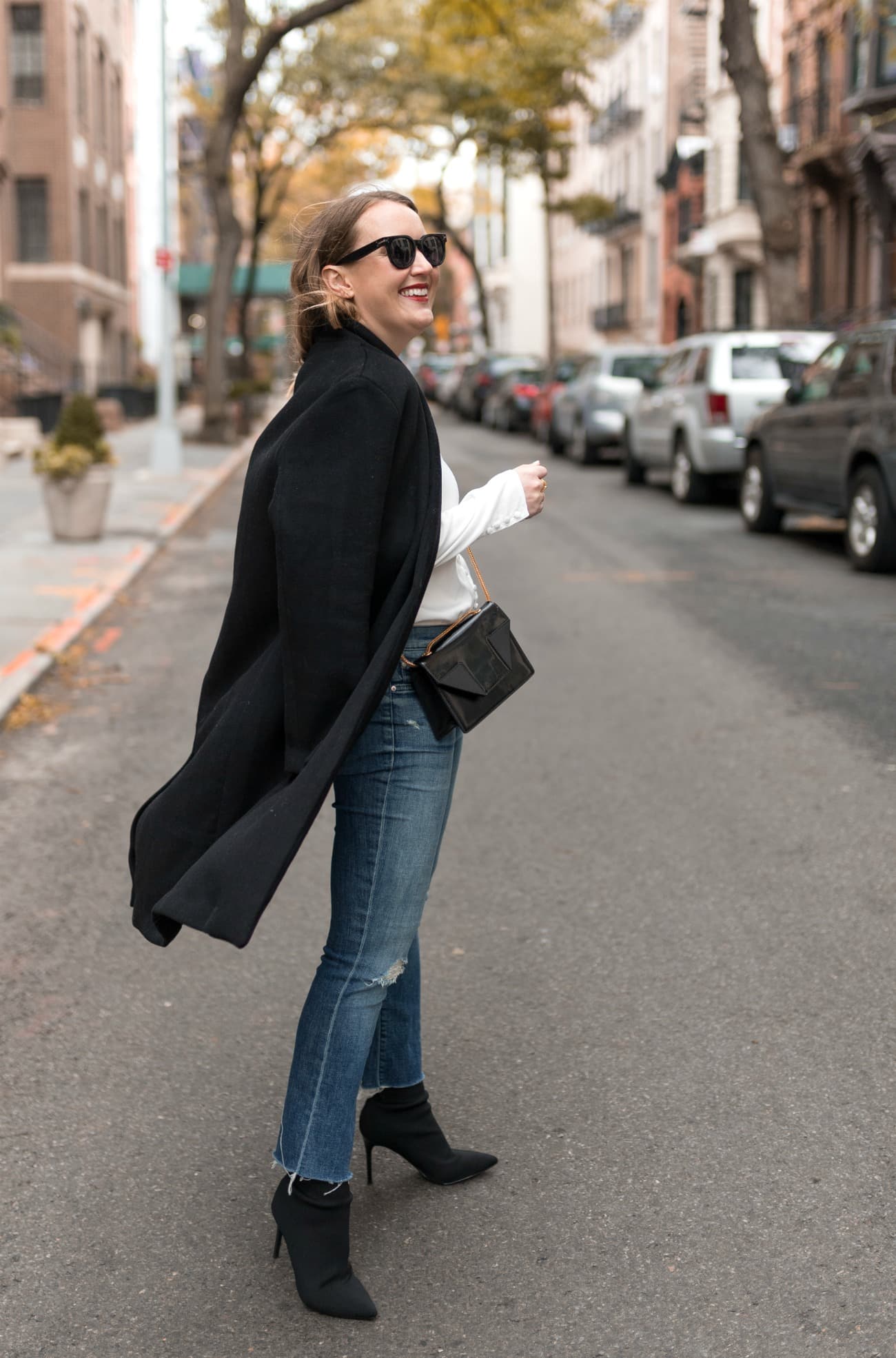 Navy Coat & Kick Flare Jeans outfit I wit & whimsy