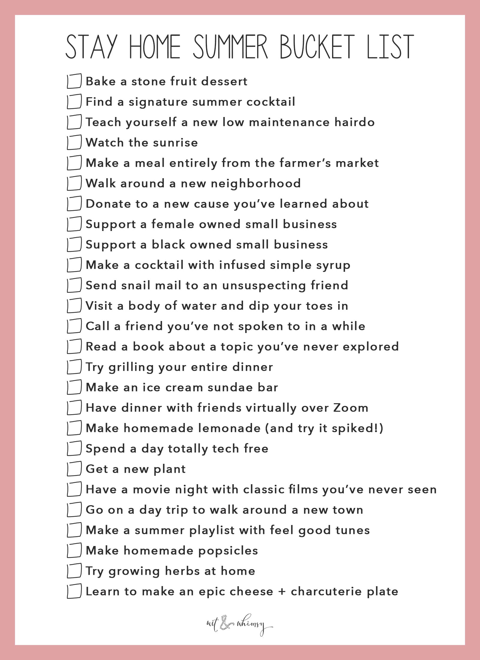 Stay Home Summer Bucket List I wit & whimsy