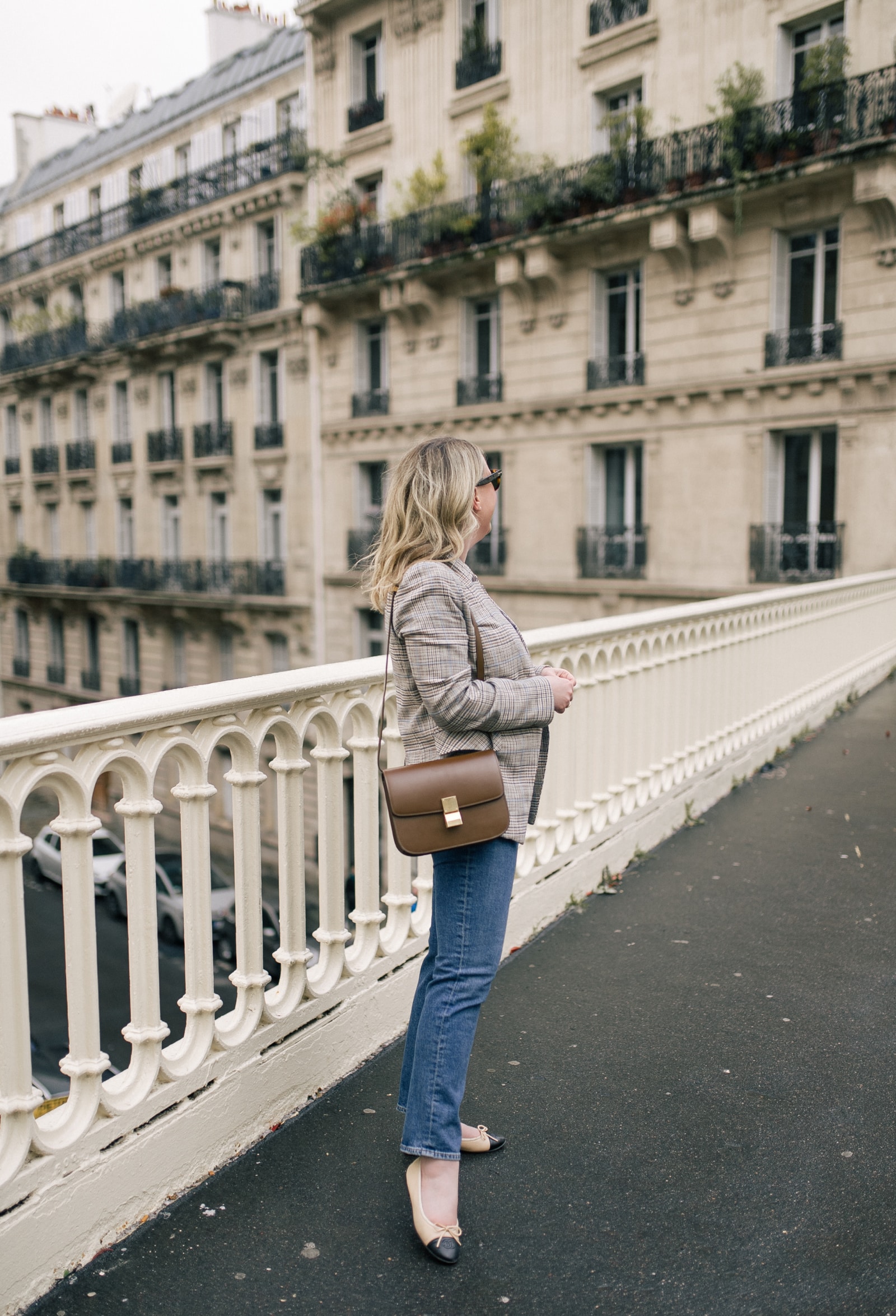 Classic Outfit I Veronica Beard Plaid Blazer in Paris with Celine Box Bag