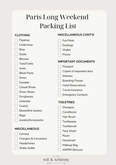 Paris Packing Checklist
