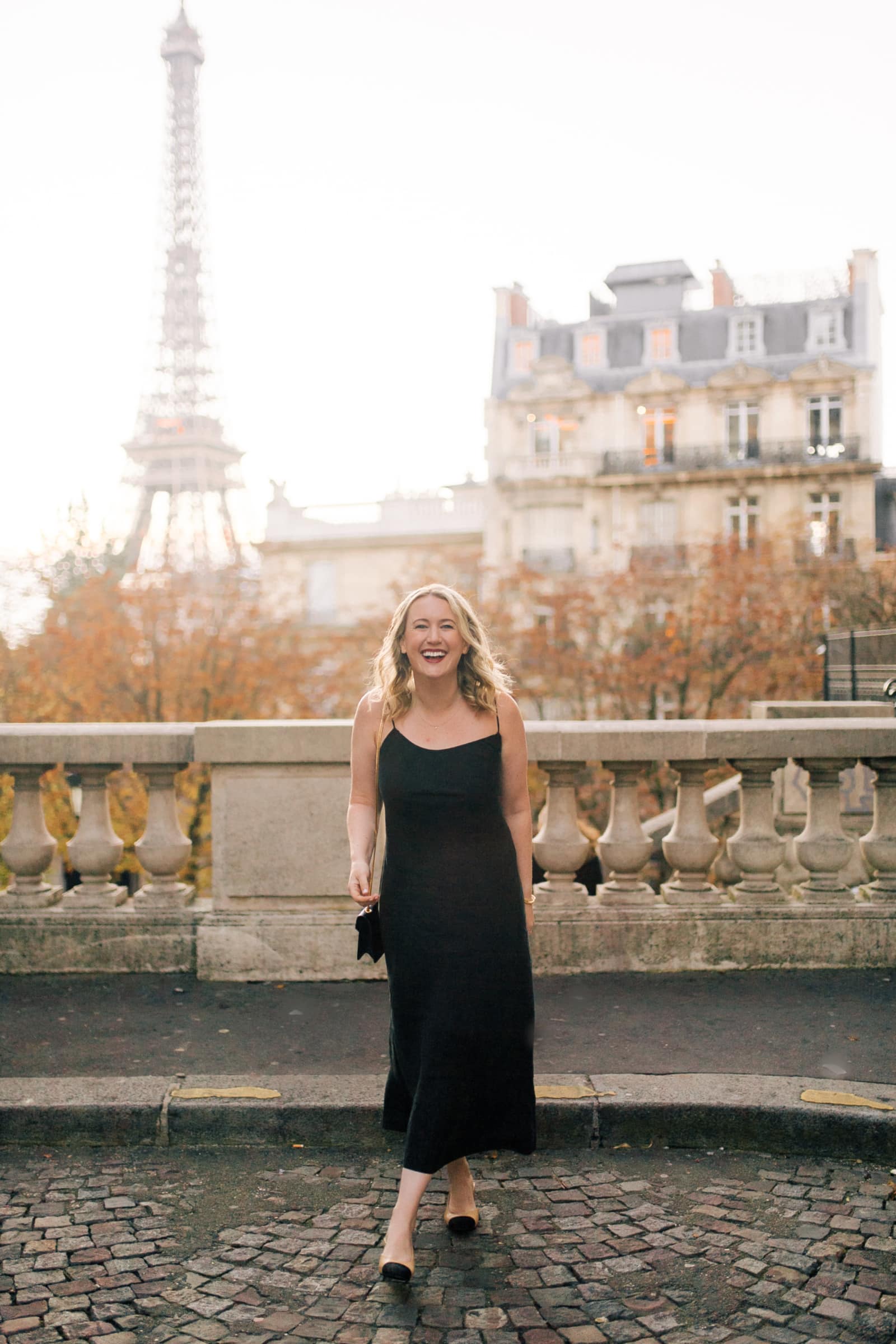 Black slip dress outfit in Paris
