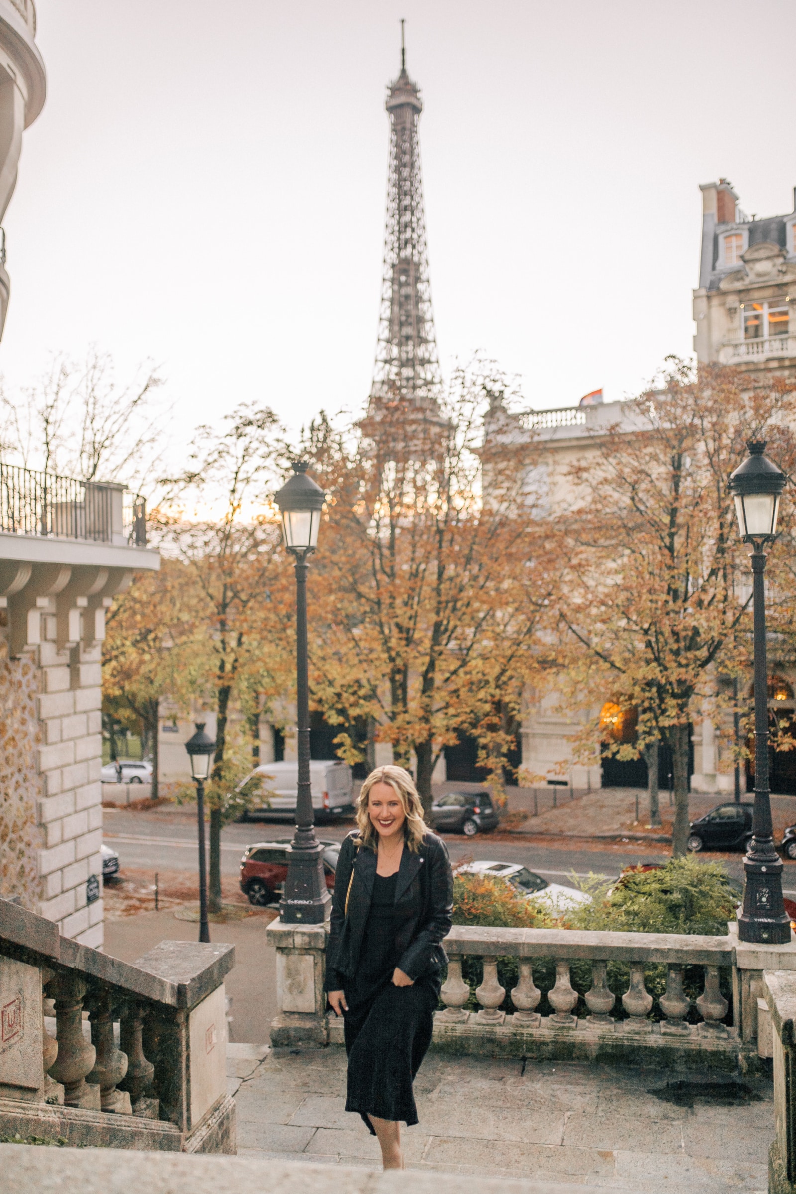 slip dress and leather jacket | What to Wear in Paris at Night