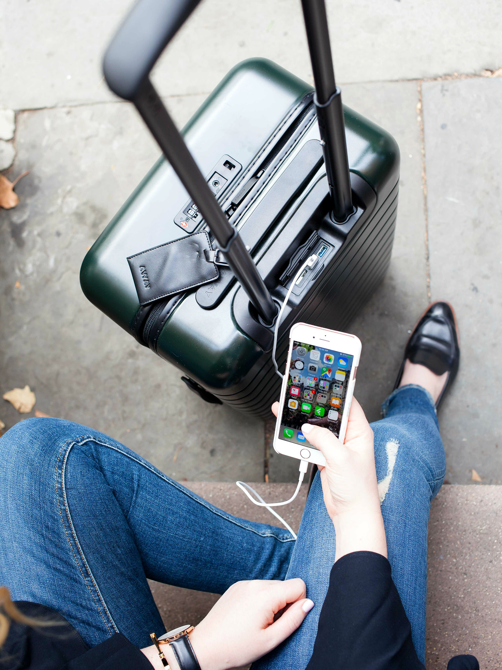Away luggage charging phone