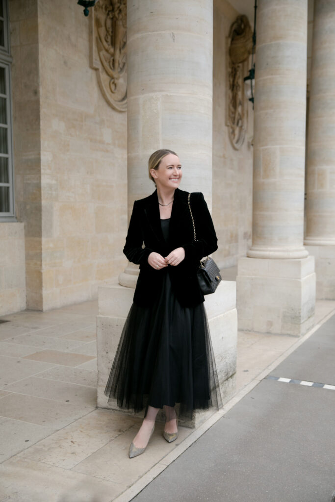 Paris Outfit featuring Sarah Flint Shoes and a Tulle Skirt and Velvet Blazer