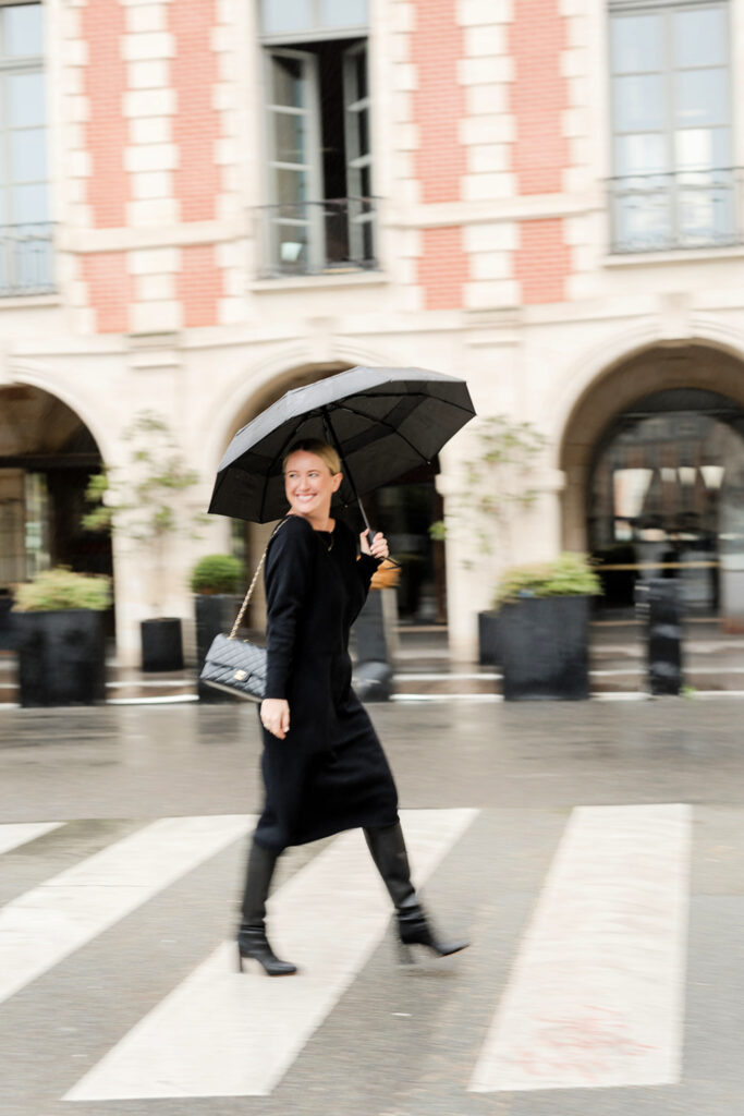 Fall Paris Outfit in the Rain - Sweater Dress and Boots | The Weekly Edit 11.10