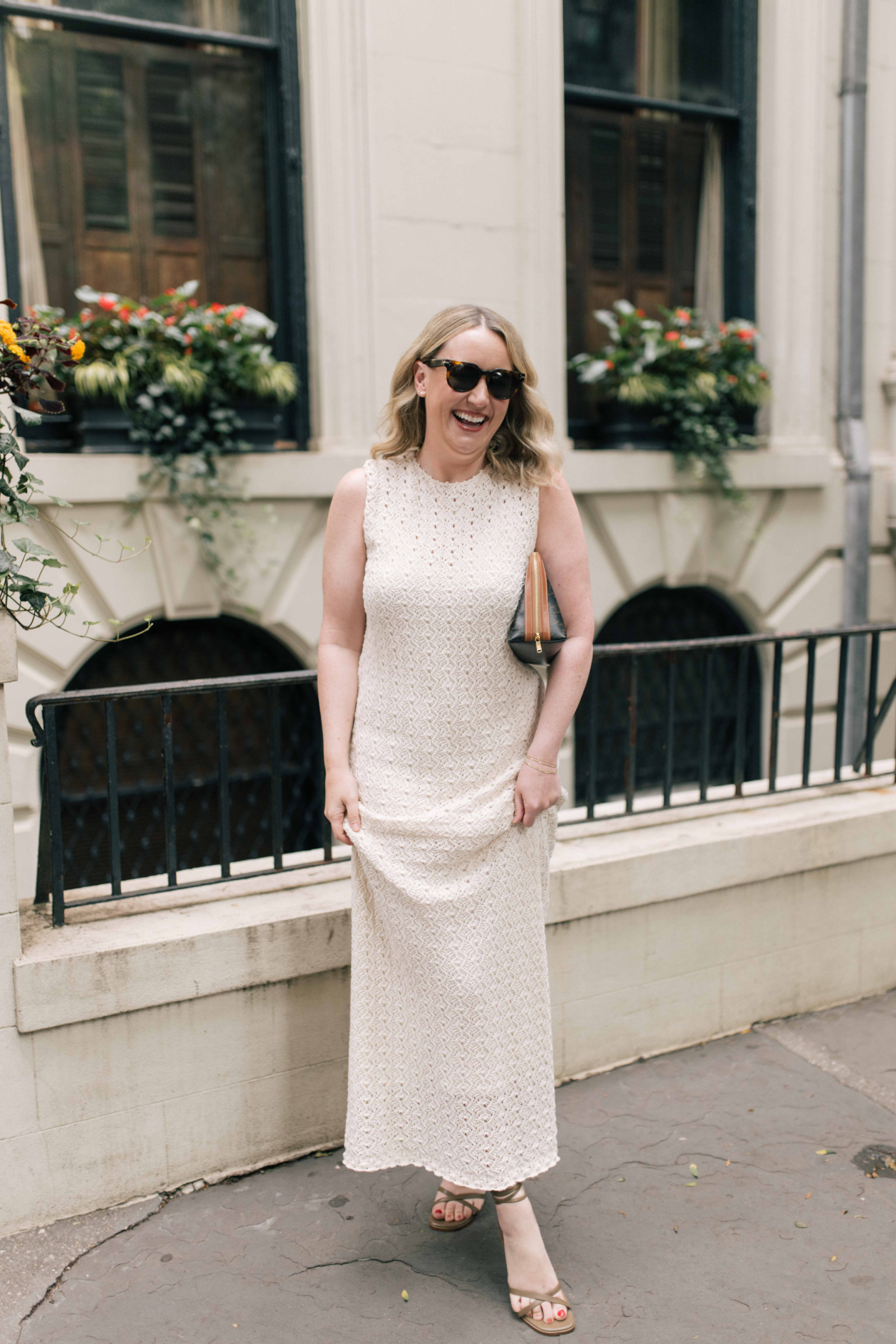 Reformation Crochet Dress Margaux Wrap Sandal Summer Outfit