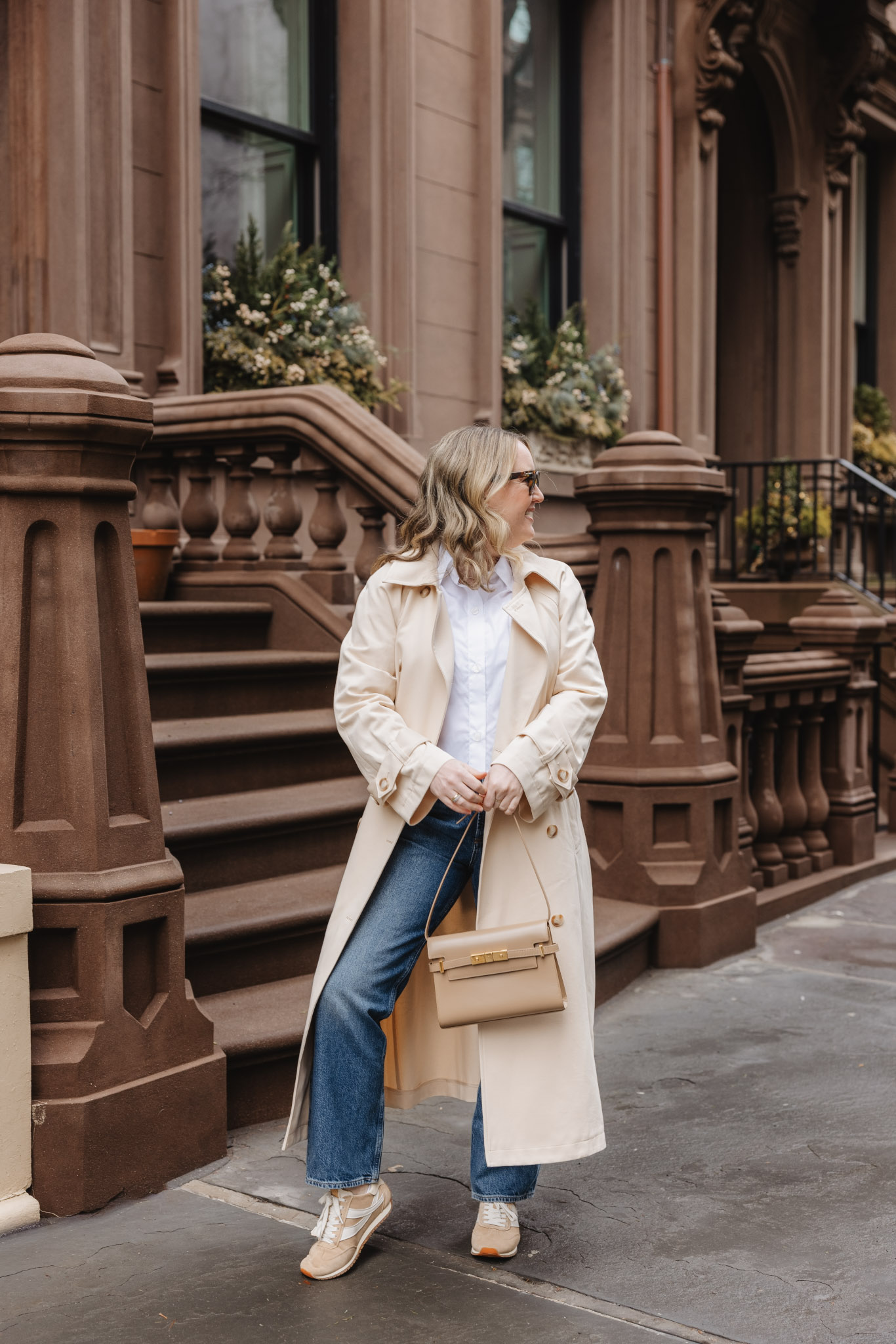 Spring Outfit Trench Coat with Sneakers