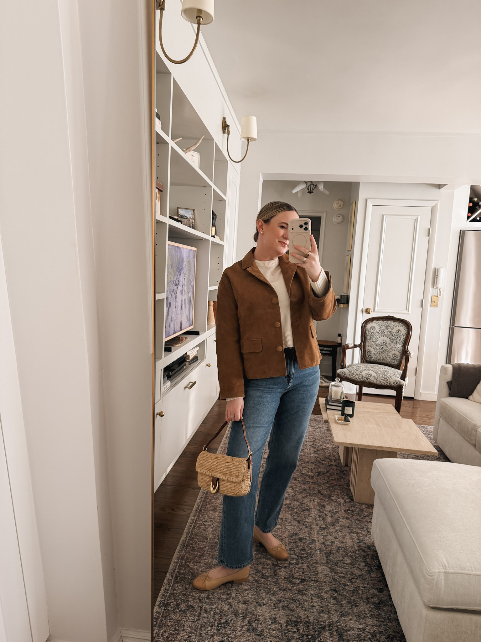 Bag Collection Staud Raffia Shoulder Bag and Suede Jacket