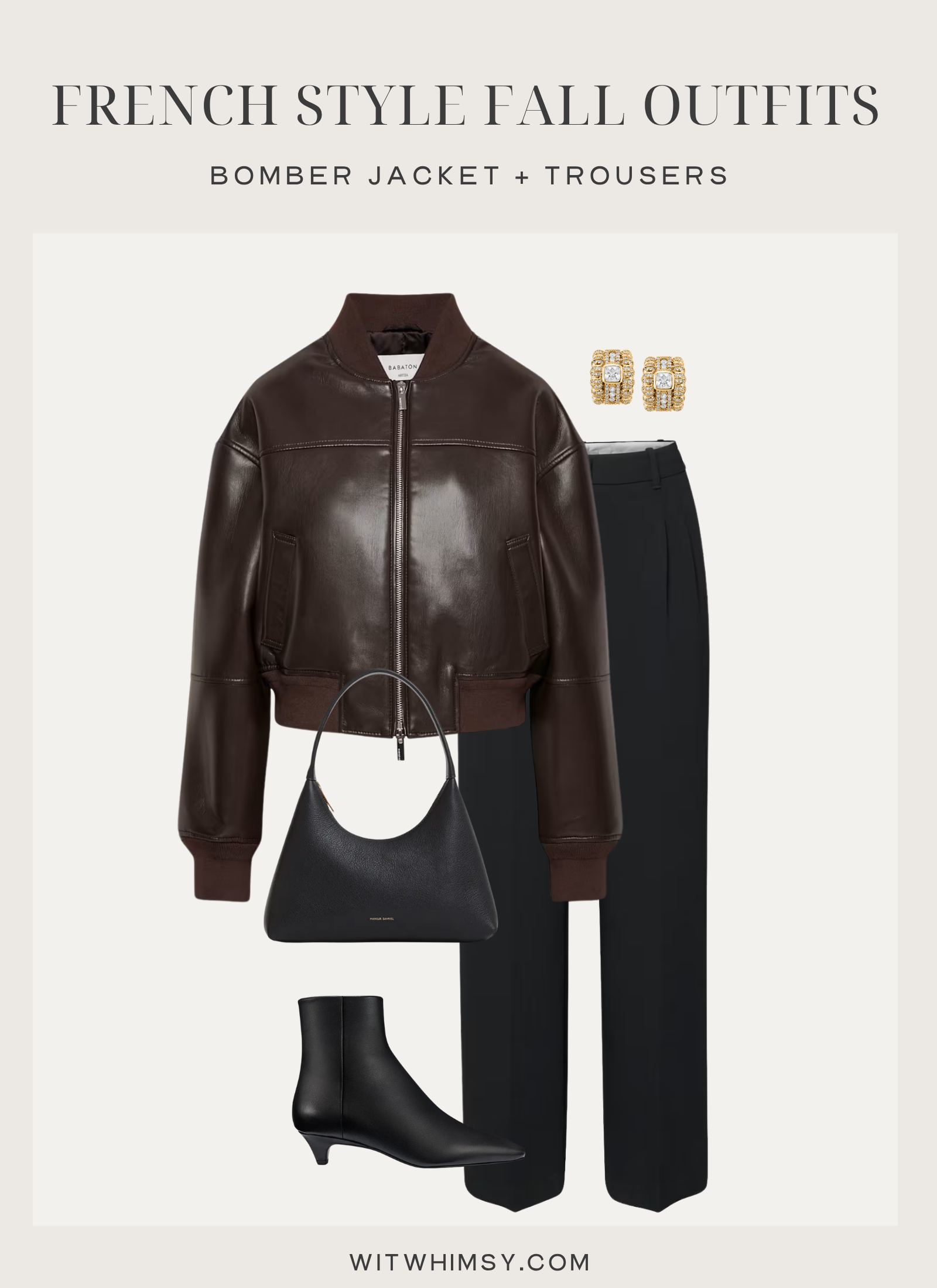 French Style Fall Outfit | Bomber Jacket + Trousers