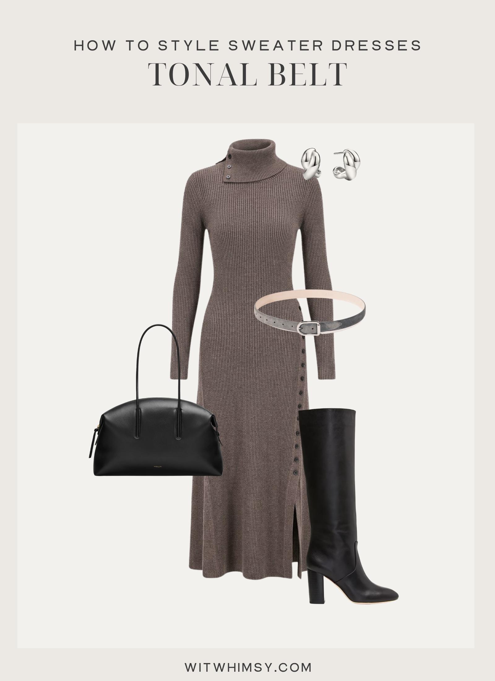 How To Style Sweater Dresses How To Style Sweater Dresses | Sweater dress tonal belt with high boots