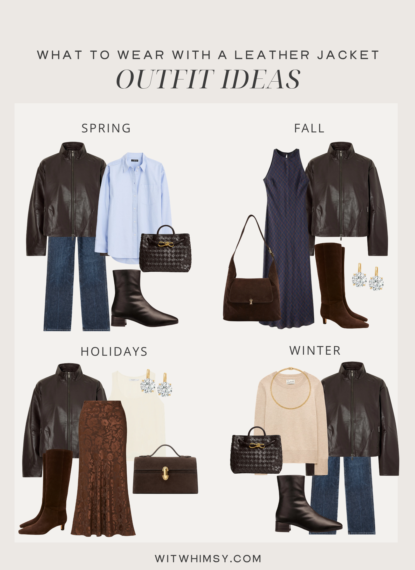 Leather jacket outfit ideas for fall, winter, spring, holidays