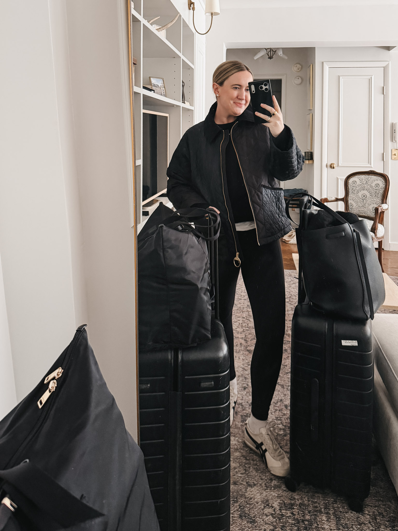 Away Luggage Review monochromatic airport outfit